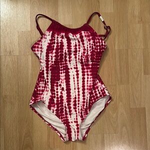 Michael Kors Hot Pink and White Tie-Dye Maillot One-Piece Swimsuit SZ 10